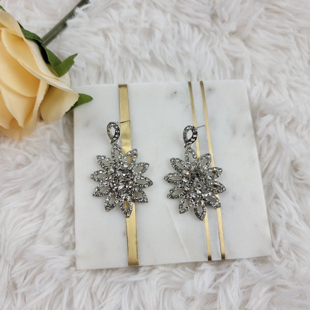 Floral Dangle Elegant Rhinestone Silver earrings Jewelry